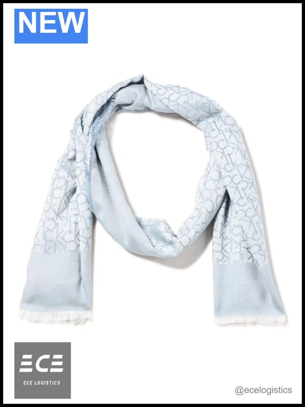 Chambray Border Logo Scarf with Eyelash Fringe